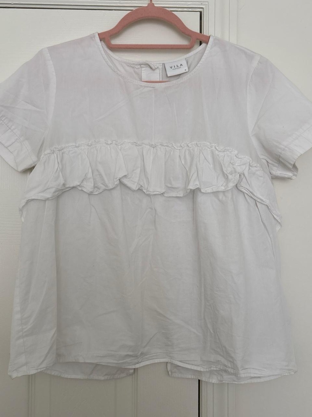 VILA White Short Sleeve Ruffle Front Top